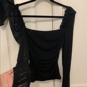 Black off the shoulder mesh shirt shirt